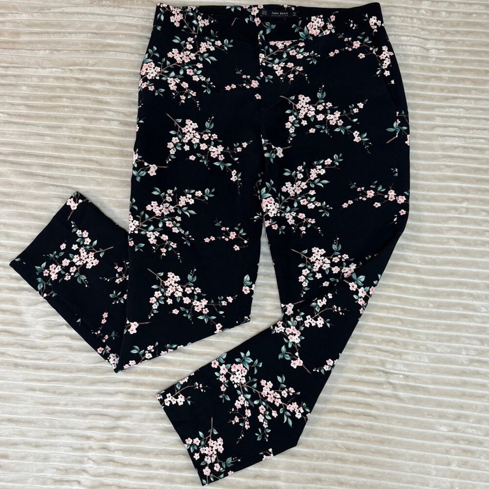 Zara Basic Collection Women’s Dress Pants Flowers Black Size Medium